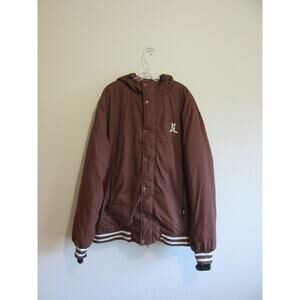 WESC Brown Men's Winter Snowboard Zip Snap Hoodie Pockets Long Sleeve XXL Jacket